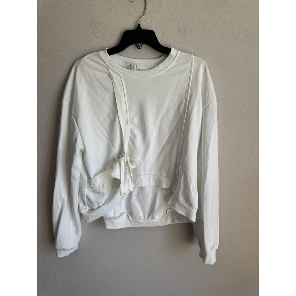 Heyson White Cropped Boxy Faux Bow Tied Accent Sweatshirt Womens M Coquette